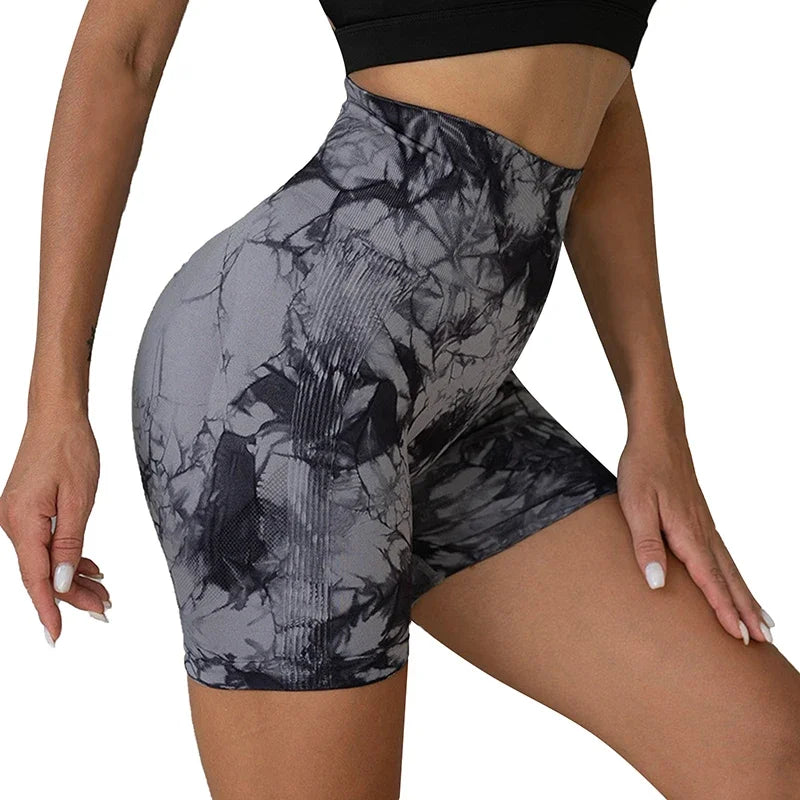 Women’s Tie-Dye High-Waist Yoga & Fitness Shorts