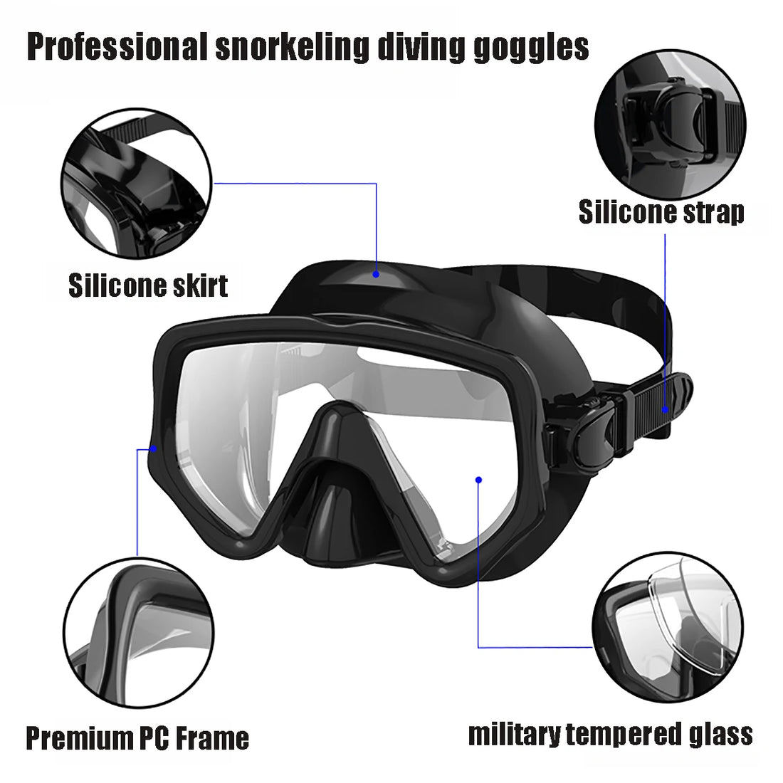 Adult Diving Mask & Snorkel Set with Tempered Glass