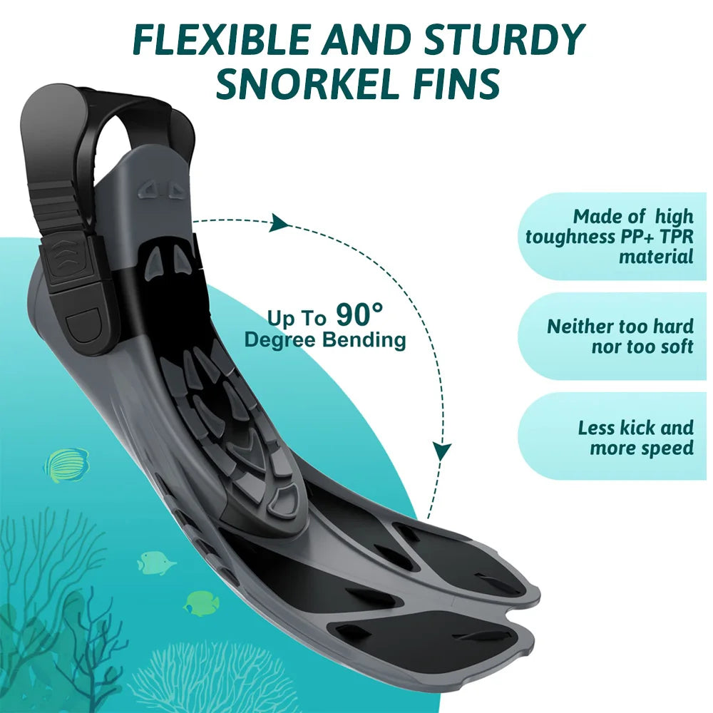 Adjustable Snorkel Fins – Short Silicone Swimming Flippers for Adults