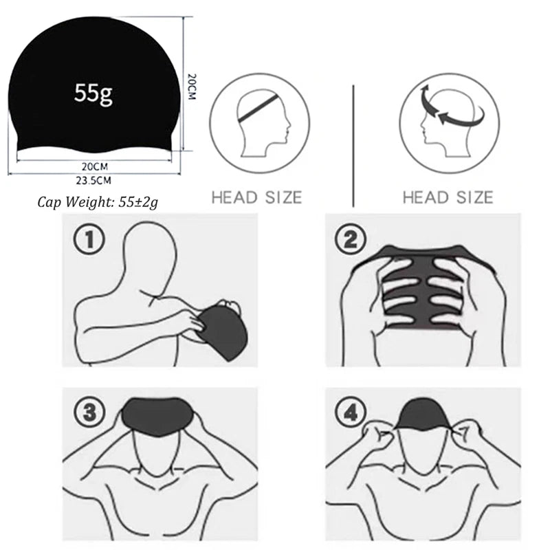 55g Silicone Swimming Cap – Waterproof Swim Hat for Men & Women