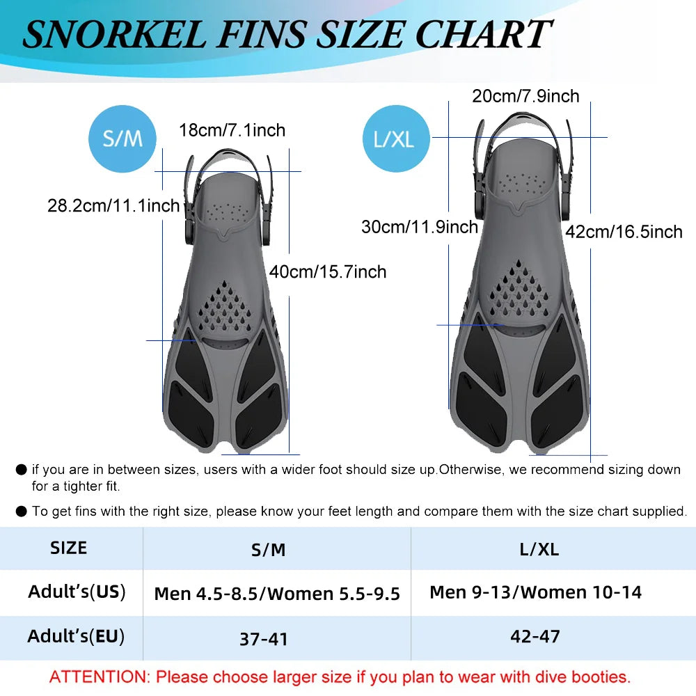 Adjustable Snorkel Fins – Short Silicone Swimming Flippers for Adults