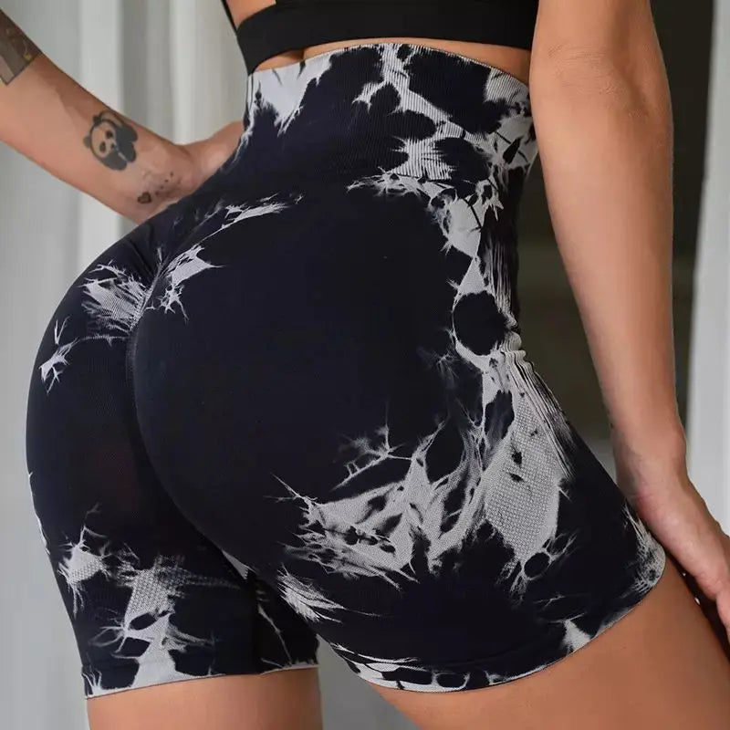 Women’s Tie-Dye High-Waist Yoga & Fitness Shorts