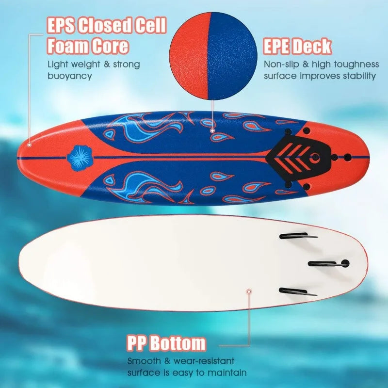 GYMAX 6FT Surfboard with Fins & Leash