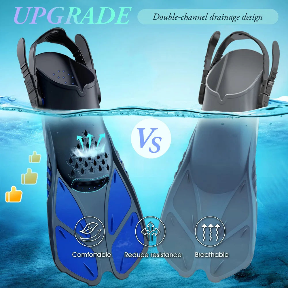 Adjustable Snorkel Fins – Short Silicone Swimming Flippers for Adults