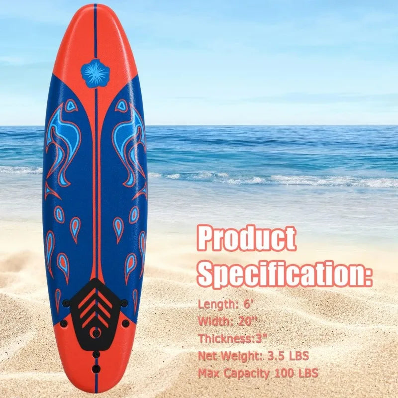 GYMAX 6FT Surfboard with Fins & Leash