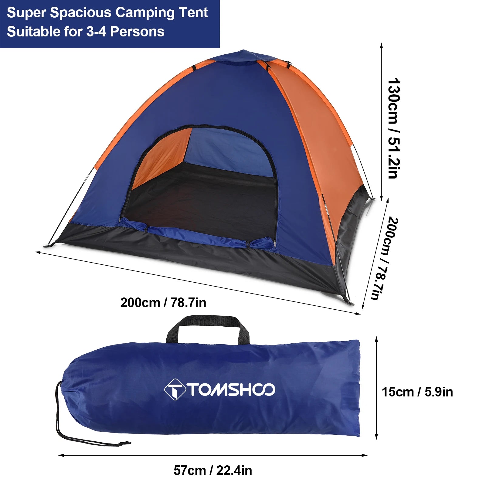 TOMSHOO 3-4 Person Camping Tent with Rain Fly