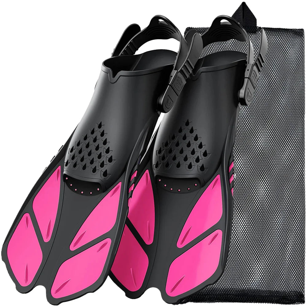 Adjustable Snorkel Fins – Short Silicone Swimming Flippers for Adults