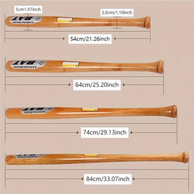 Solid Ash Wood Baseball Bat 54–84cm