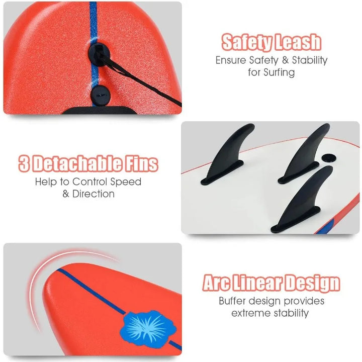 GYMAX 6FT Surfboard with Fins & Leash