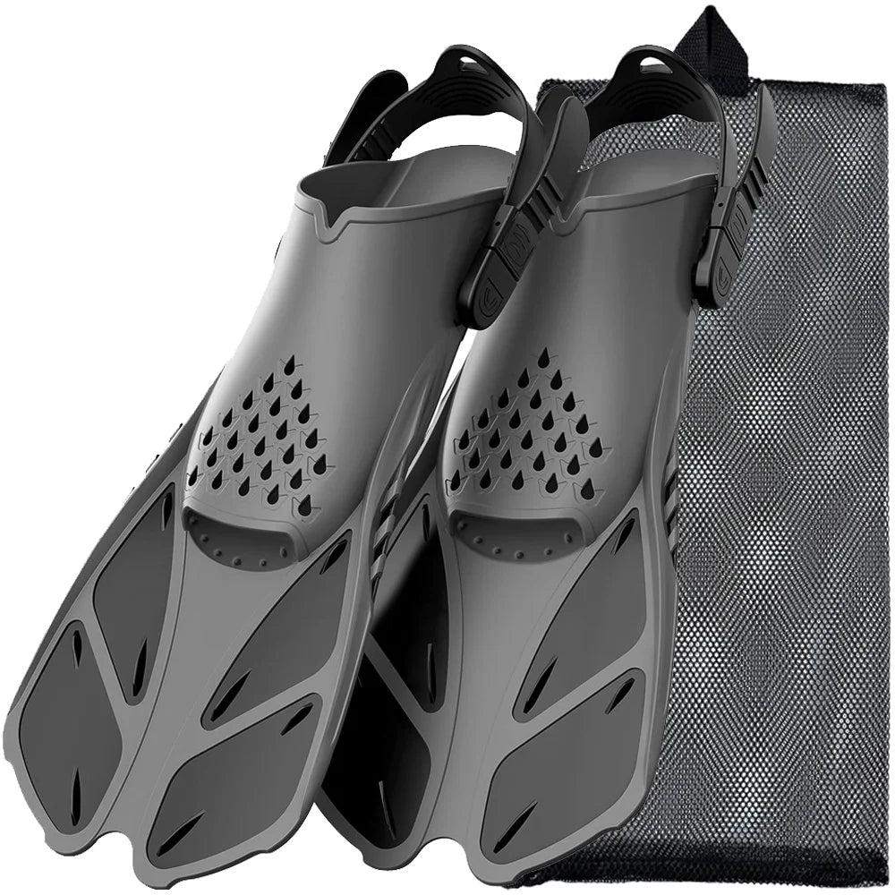 Adjustable Snorkel Fins – Short Silicone Swimming Flippers for Adults