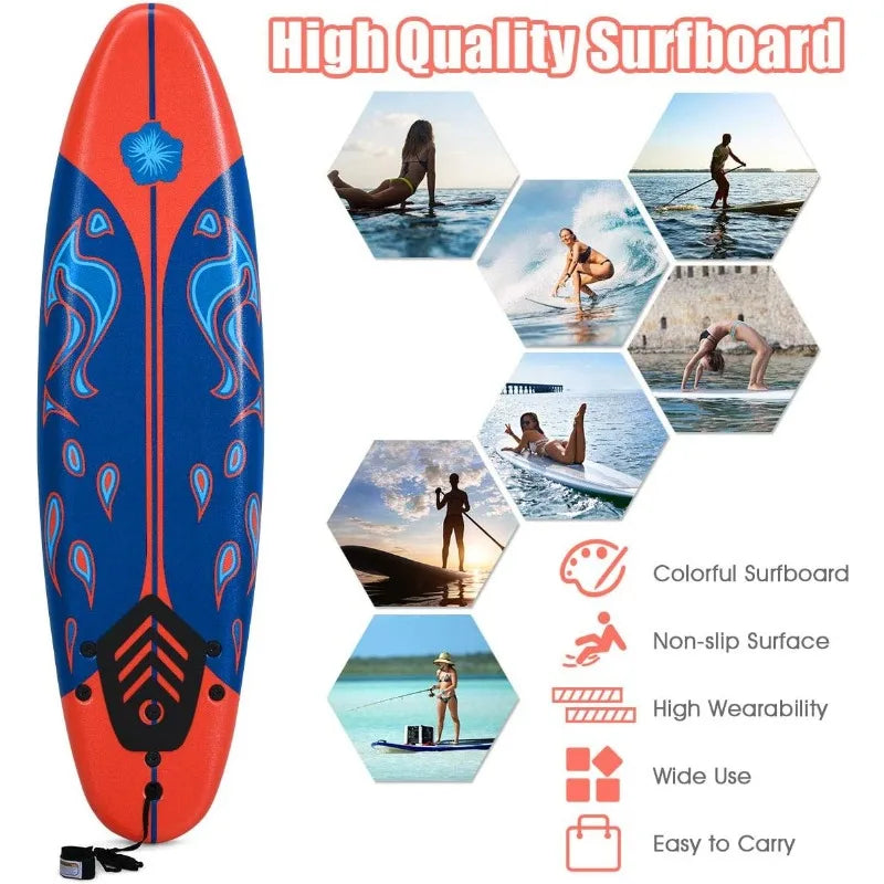 GYMAX 6FT Surfboard with Fins & Leash