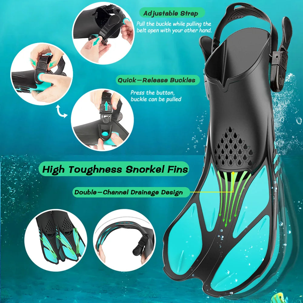 Adjustable Snorkel Fins – Short Silicone Swimming Flippers for Adults