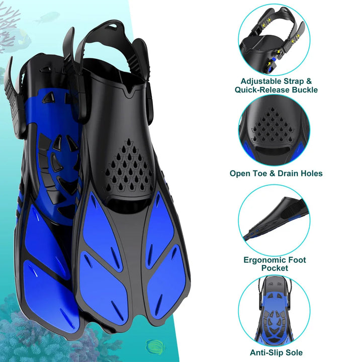Adjustable Snorkel Fins – Short Silicone Swimming Flippers for Adults