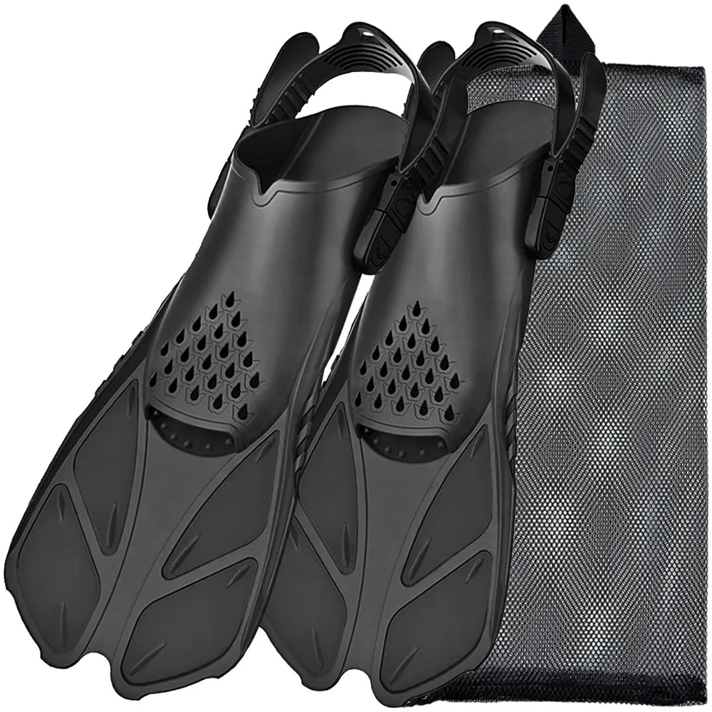 Adjustable Snorkel Fins – Short Silicone Swimming Flippers for Adults